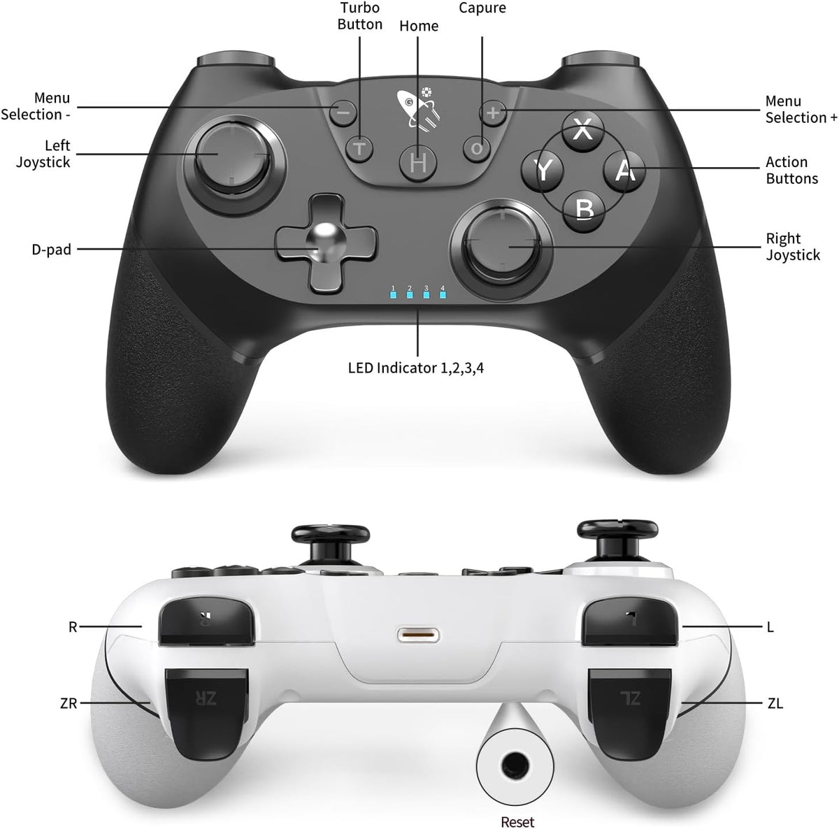 AceGamer Wireless Pro Controller for Nintendo Switch/Lite/OLED/Switch 2/PC, 2 pack, Hall Effect Joystick for Switch 2 Pro Controller with Wake-Up/Dual Vibration/Turbo/Ergonomic ! (Black&White)