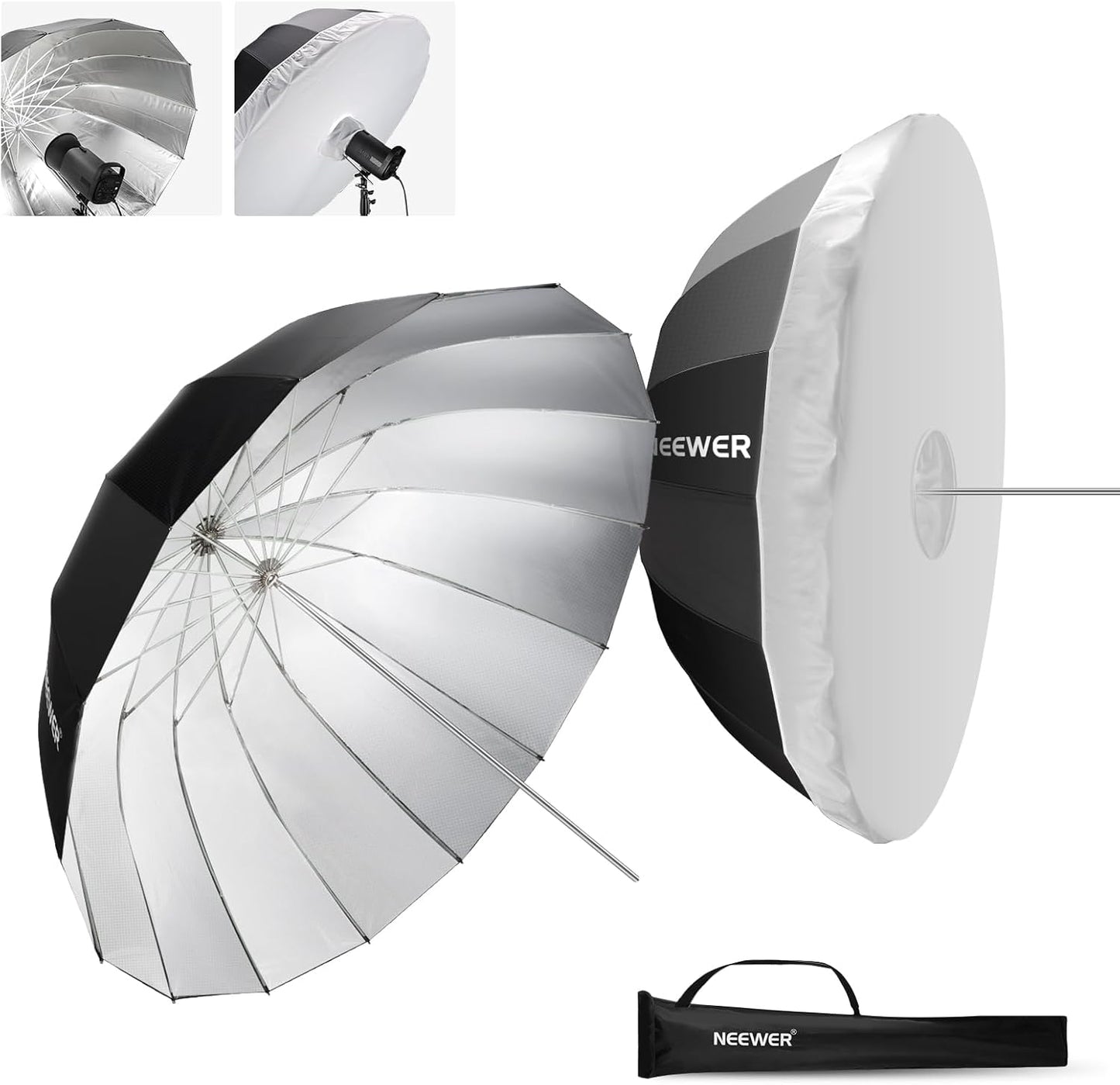 NEEWER 71"/180cm Parabolic Reflective Umbrella Photography with White Inner, Soft Lighting with Diffuser Cover, Bag, Quick Fold for Camera Photo Studio Video Light Shooting Monolight Flash, NS4U