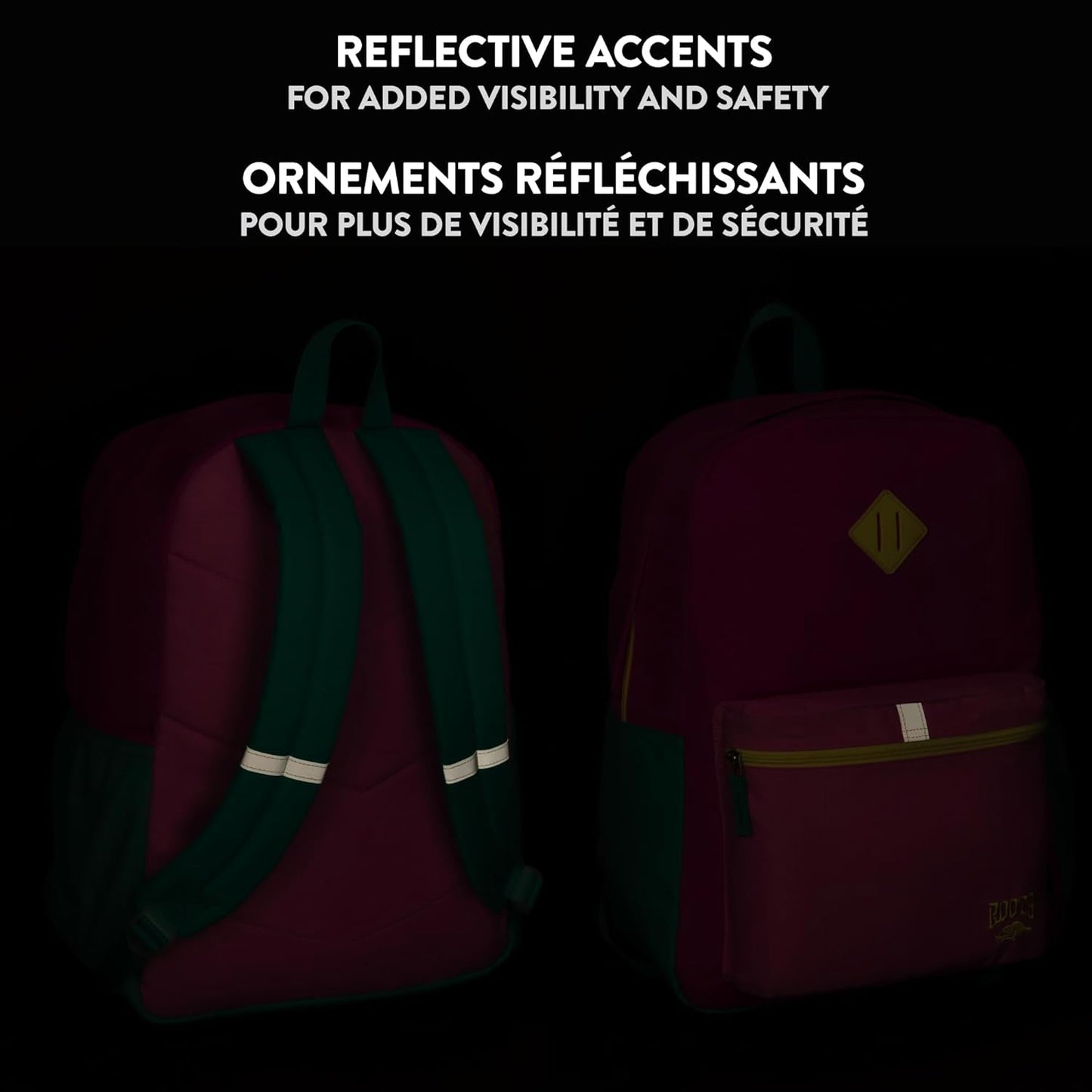 Roots Teen Lightweight Backpack — Made from Recycled Polyester with 15.6" Laptop Compartment, Rain Flap, Bottle Pocket, Reflective Accent, and Back Padding — 34L, Black