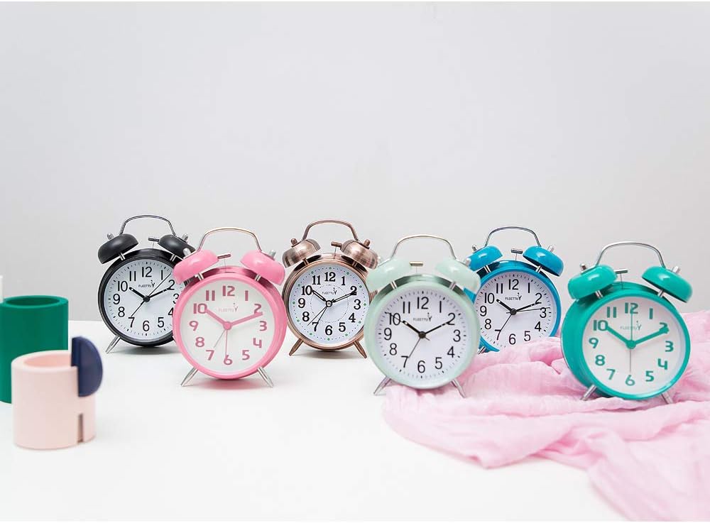 FLOITTUY (Loud Alarm for Deep Sleepers) 4'' Twin Bell Alarm Clock with Backlight for Bedroom and Home Decoration(Black)