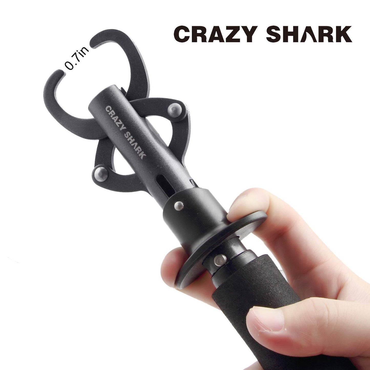 Crazy Shark Portable Stainless Steel Fish Lip Grabber Gripper Grip Tool Fish Holder Tackle EVA Handle 40lbs (Dark Gray)
