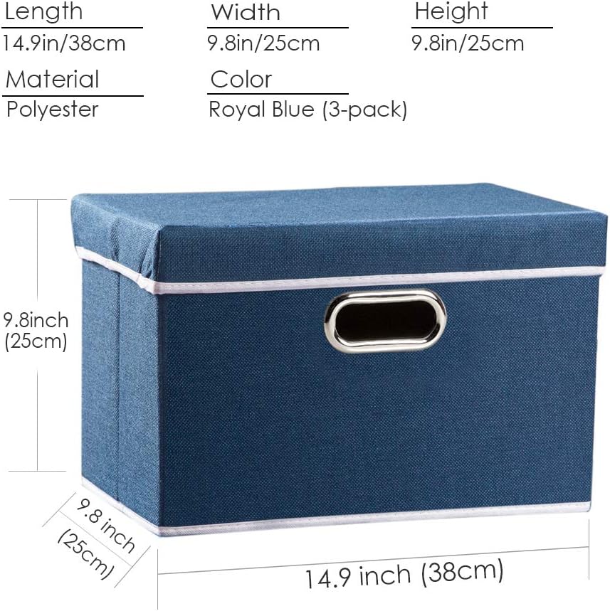 PRANDOM Large Foldable Storage Bin with Lid [1-Pack] Linen Fabric Decorative Storage Box Organizer Containers Basket Cube with Handles Divider for Bedroom Closet Office Living Room (17.7x11.8x11.8")