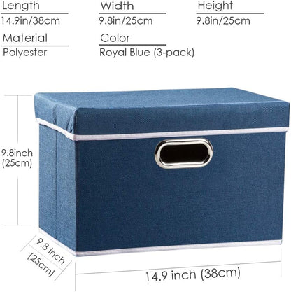 PRANDOM Large Foldable Storage Bin with Lid [1-Pack] Linen Fabric Decorative Storage Box Organizer Containers Basket Cube with Handles Divider for Bedroom Closet Office Living Room (17.7x11.8x11.8")