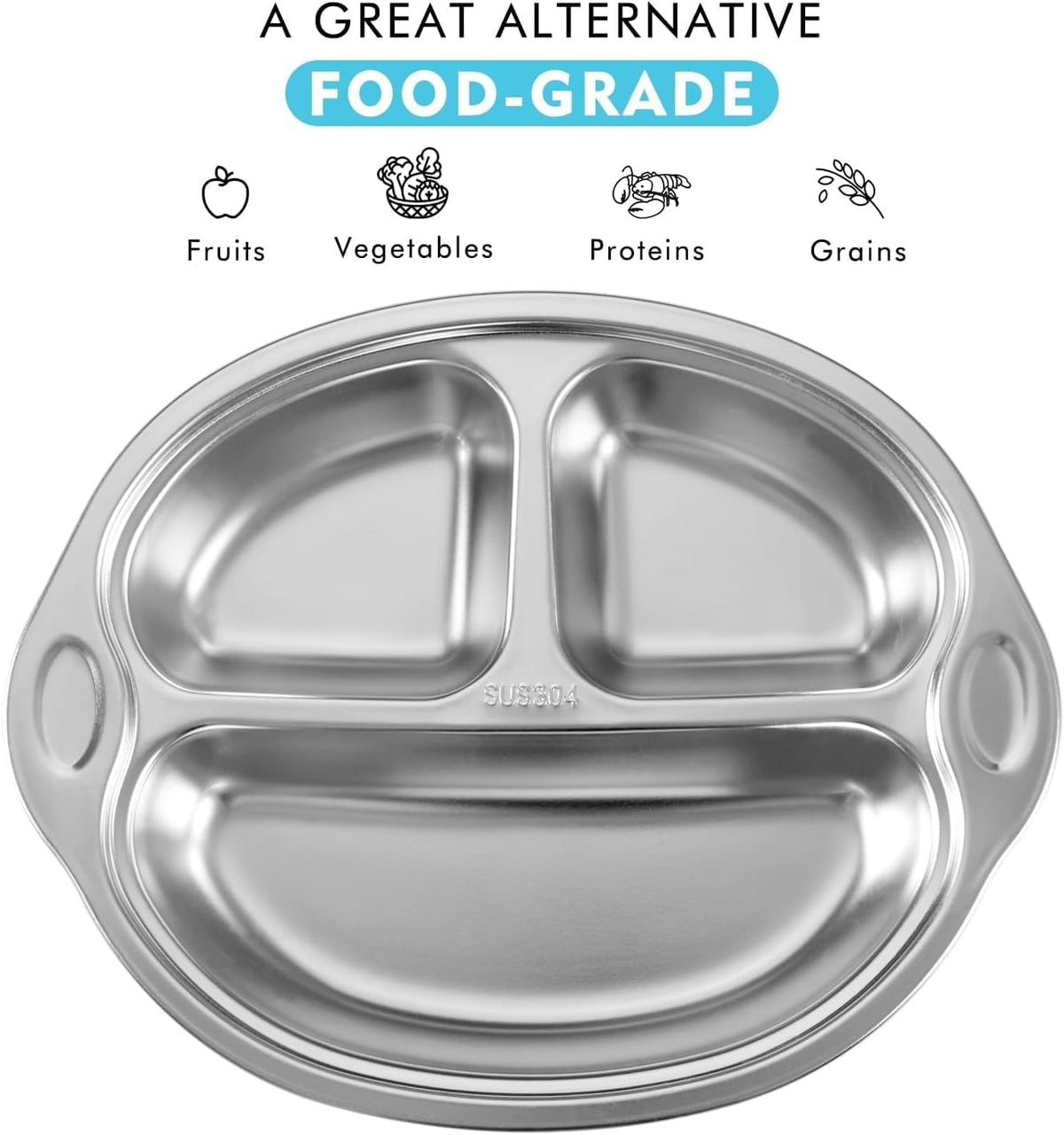 BPA-Free 100% Food-Grade Stainless Steel Baby Plates with Suction Divided Designed for Babies and Toddlers, Ideal for Kids Infant Baby-Led Weaning Toddler Feeding Supplies Dishwasher Safe