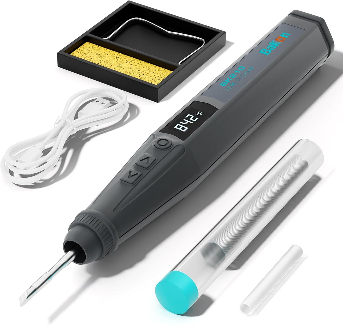 BK210 Cordless Soldering Iron Kit, Rechargeable Solder Iron Pen with C210 Tip (356°F-842°F),Portable Battery Powered Solder Kit with LED Digital Display for Electronics Repair, Auto-Hibernation