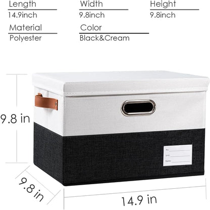 PRANDOM Large Foldable Storage Bin with Lid [1-Pack] Linen Fabric Decorative Storage Box Organizer Containers Basket Cube with Handles Divider for Bedroom Closet Office Living Room (17.7x11.8x11.8")