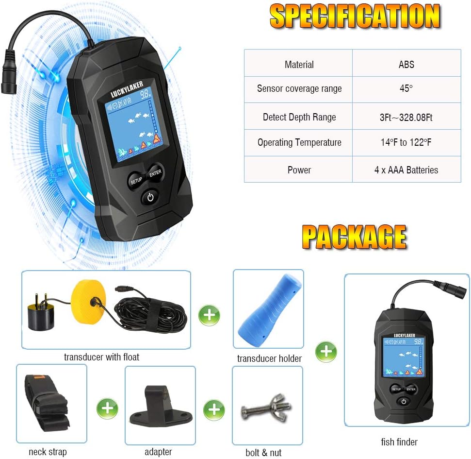 LUCKYLAKER Depth Ice Fish Finder Display Boat Ice Fishing Finder Sonar Portable Wired Fish Finders Transducer LCD Monitor