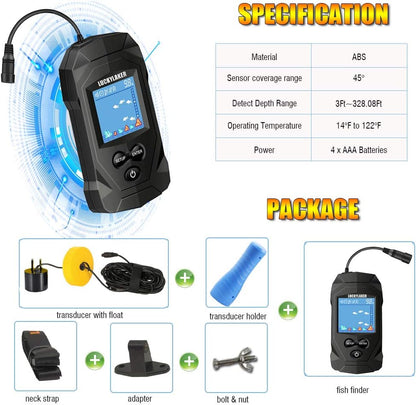 LUCKYLAKER Depth Ice Fish Finder Display Boat Ice Fishing Finder Sonar Portable Wired Fish Finders Transducer LCD Monitor