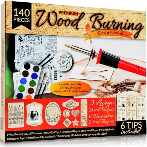 Beginner's Wood-Burning Kit 140 Pieces. Gift Idea for Art & Craft Kit Lovers. Craft Kit With 9 Large Wooden Plaques To Make Unique Wood Burning Projects - PuriLite