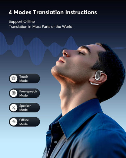 AI Translation Earbuds Language Bluetooth 5.4 Headphones Translator for 144 Languages & Accents Online Translation,Translator Earpiece with Bluetooth & APP for Travel/Business/Learning, Ebony Black