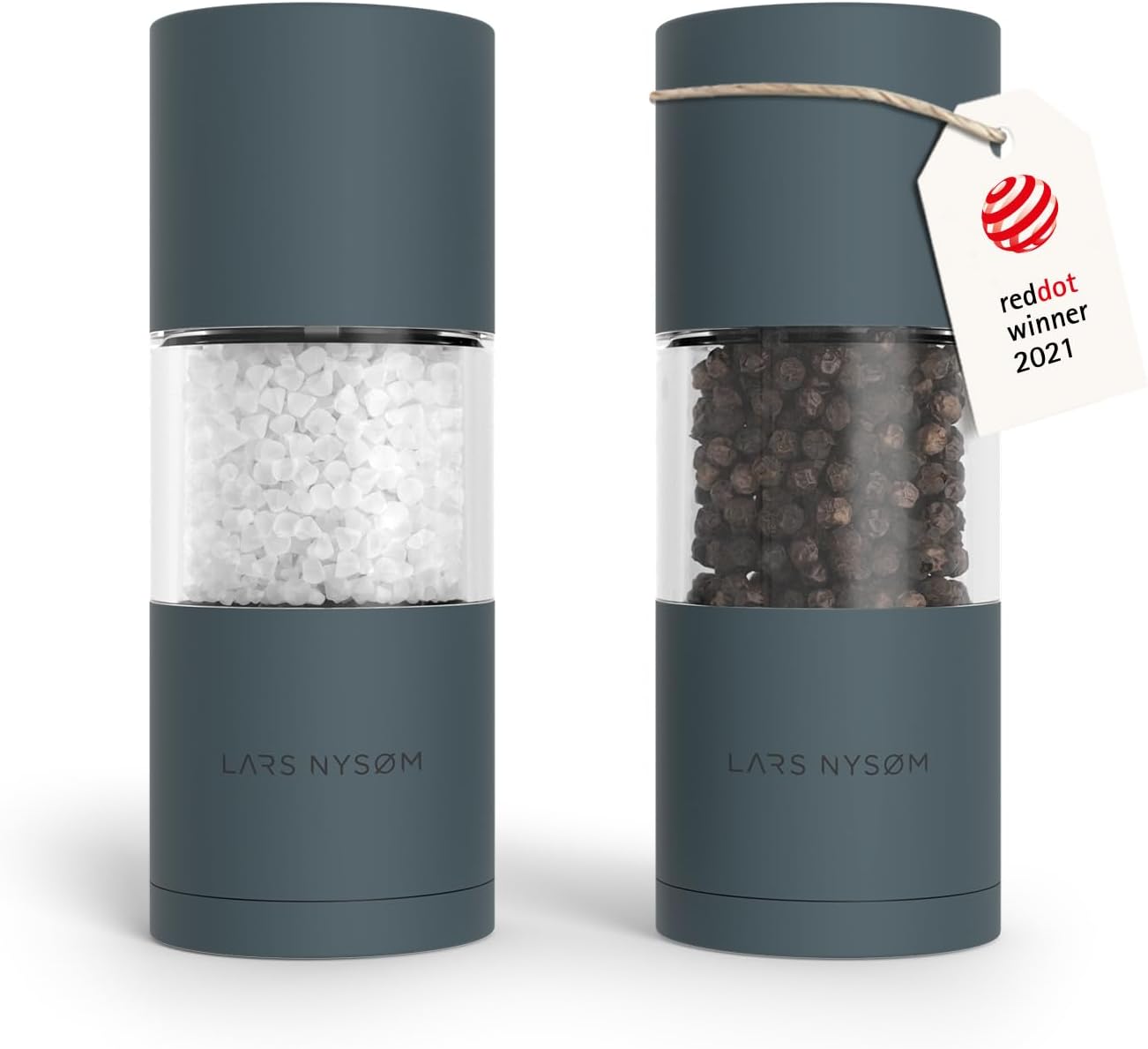 LARS NYSØM Salt and Pepper Grinder Set I Salt and Pepper Mills with Adjustable Ceramic Grinder 2 Pieces I Manual Design Spice Mill Set (Carbon Black)