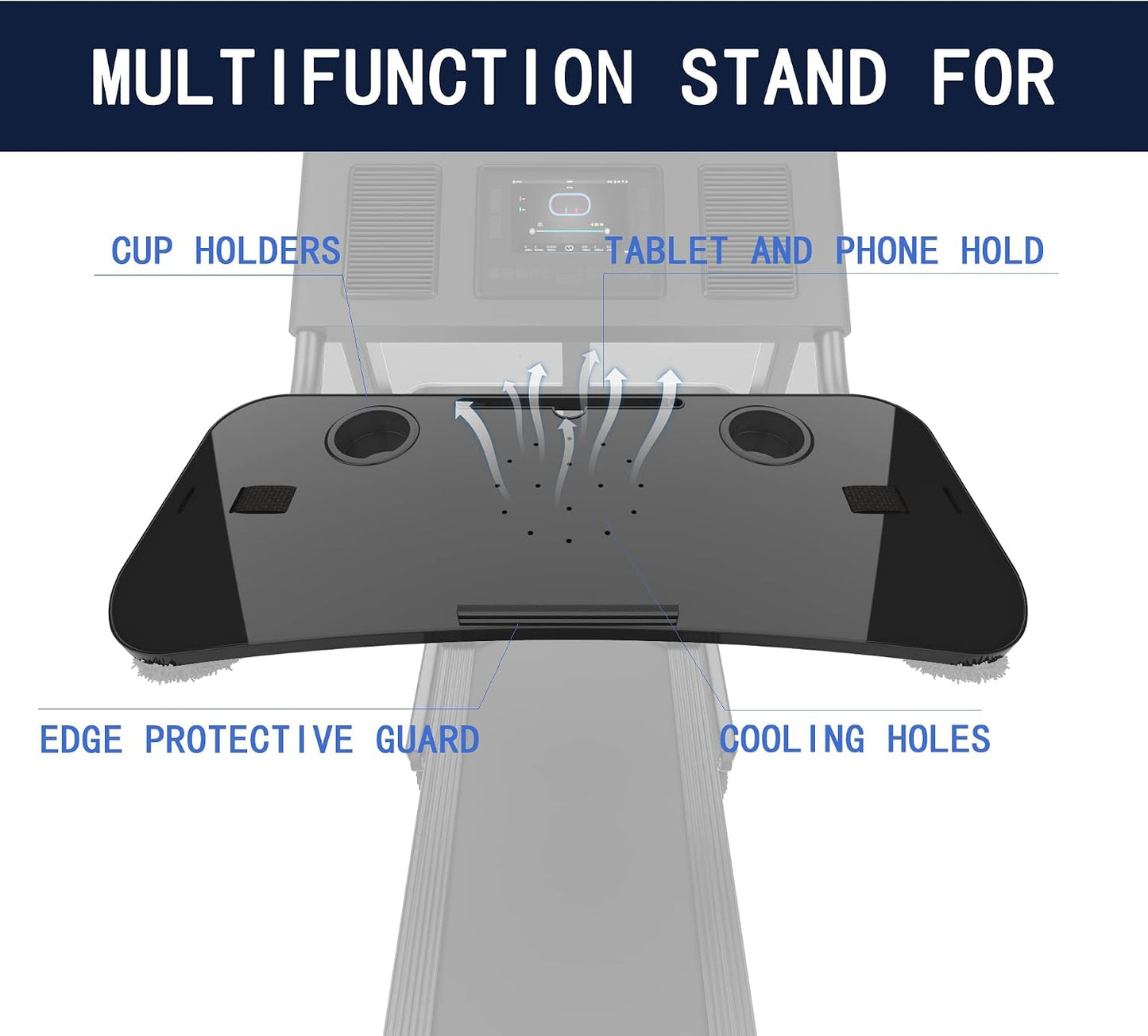 Universal Treadmill Desk Attachment Laptop Holder Ergonomic Platform Tray with Cup Tablet Holder Cooling Holes Provide Good Ventilation, Laptop Stand for Treadmill (Black)