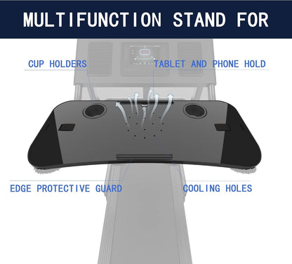 Universal Treadmill Desk Attachment Laptop Holder Ergonomic Platform Tray with Cup Tablet Holder Cooling Holes Provide Good Ventilation, Laptop Stand for Treadmill (Black)