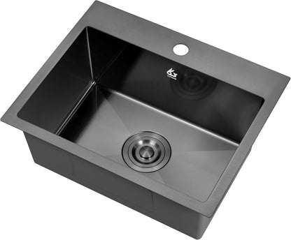 Yutong 16" x 20" Top-Mount/Drop in SS304 Stainless Steel Kitchen Black Sink Single Bowl Without Grid