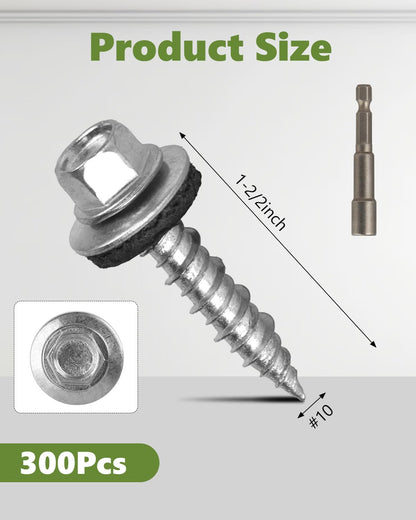 AOKLIT Hex Head Roofing Screws #10 × 1 Inch, 500Pcs Zinc Plated Self Tapping Metal Roof Screws with Rubber Washers for Metal and Corrugated Roofing Panels (Hex Socket Included)