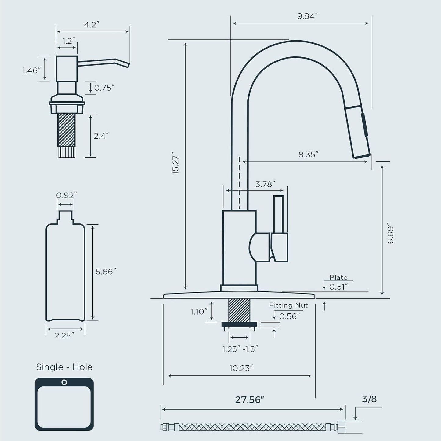 FORIOUS Kitchen Faucet with Pull Down Sprayer, Stainless Steel Single Handle Classic Sink Faucet 1 Or 3 Hole, Dual Function Faucet for Farmhouse, Camper, Laundry, Rv, Bar, Mattle Black