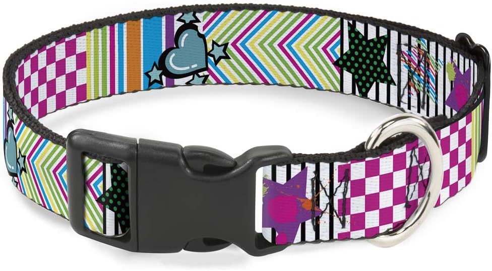 Buckle-Down PC-W21909-M Dog Collar Plastic Clip Buckle, 1"x11"-17", Star Black/White