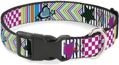 Buckle-Down PC-W21909-M Dog Collar Plastic Clip Buckle, 1"x11"-17", Star Black/White