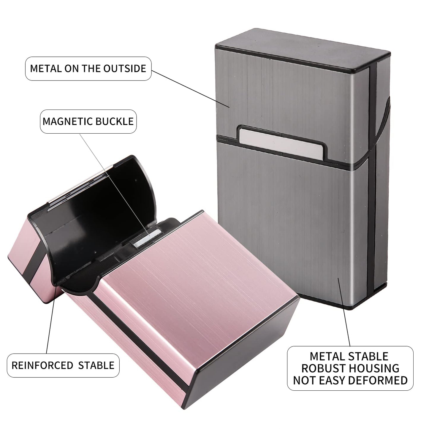 3 Packs Aluminum Cigarette Case, Holder & Tin - Metal Pocket Cigar & Tobacco Box for Men & Women - Gray/Silver/Rose Gold/Champagne