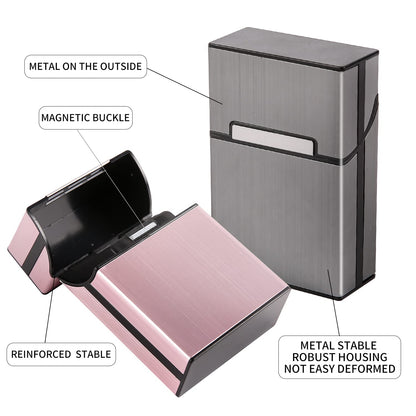 3 Packs Aluminum Cigarette Case, Holder & Tin - Metal Pocket Cigar & Tobacco Box for Men & Women - Gray/Silver/Rose Gold/Champagne