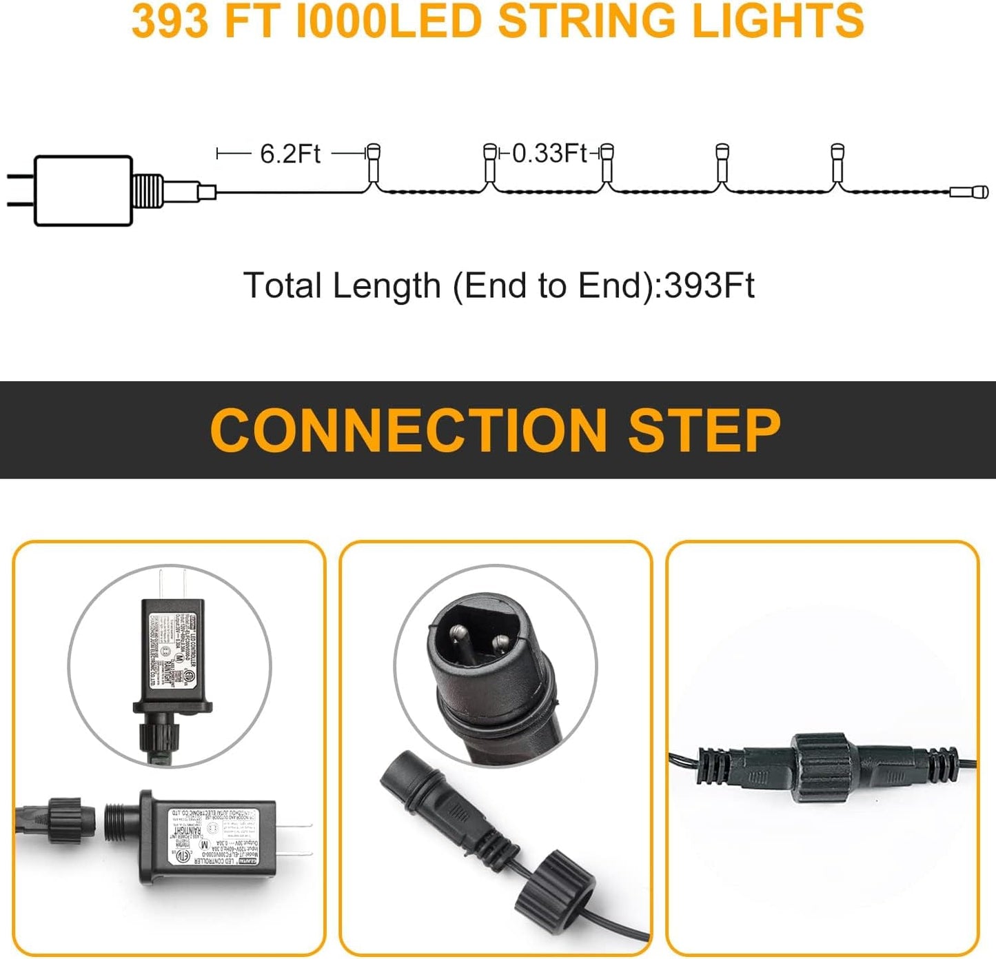 Haili Halloween Lights Outdoor, 105 FT 300 LED Halloween String Lights with Memory Function, Plug in 8 Mode String Lights for Halloween,Christmas,Party, Patio, House Decoration (Purple Orange)