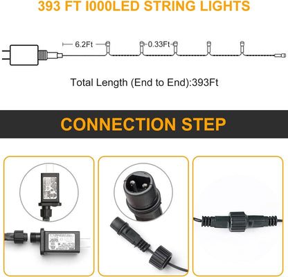 Haili Halloween Lights Outdoor, 105 FT 300 LED Halloween String Lights with Memory Function, Plug in 8 Mode String Lights for Halloween,Christmas,Party, Patio, House Decoration (Purple Orange)