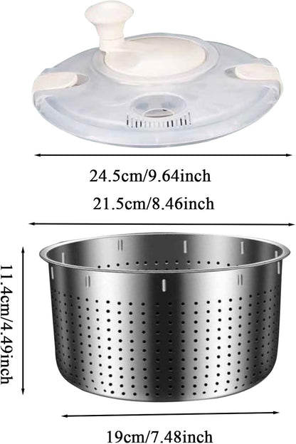 Salad Spinner Stainless Steel, Vegetables Wash Bowl Stainless Steel, 6L Salad Spinner Rotary Bowl with Drain for Restaurant Kitchen -Home Meal Prep Washing Accessories