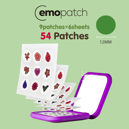 Acne Pimple Patches for Face 54 Count with Mirror Case for Day & Night Use - Hydrocolloid Pimple Pads, Emoji-Themed Blemish Dots, Clear Skin Treatment (Shape.)
