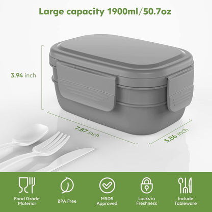 Bento Box Adult - 3 Layers Stackable Lunch Containers for Adults & Kids, 72oz Large Salad Containers for Lunch with Utensil Sauce Dressing Containers for Dining Out,Work,Pink