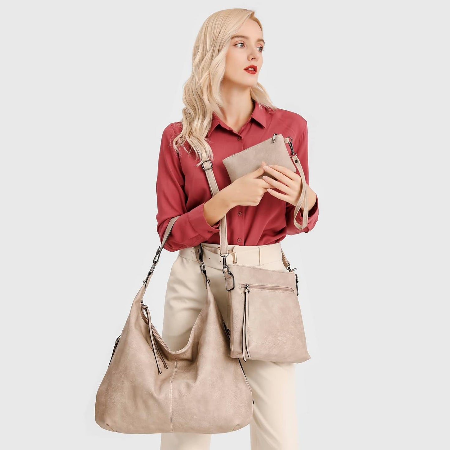 Ashioup Hobo Bags for Women Soft PU Leather Shoulder Bag Vintage Slouchy Handbag with Zipper