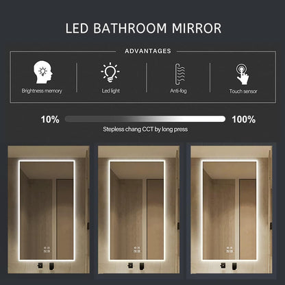 DP Home LED Lighted Bathroom Vanity Wall Mirror with Touch Button, Dimmable, Vertical & Horizontal Mount Mirrors 70 x 32 in E-N031-7032-TS Wall Mounted Makeup LED Vanity Mirror