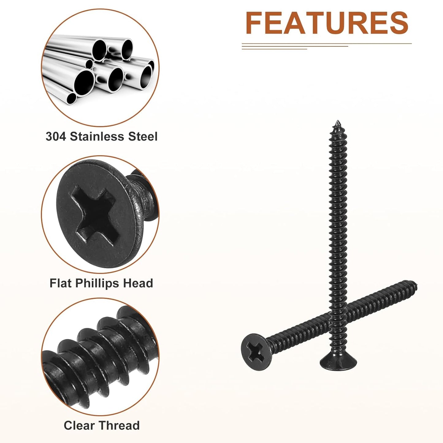 DTGN 100Pcs #6x1/2 Flat Head Wood Screws, 304 Stainless Steel Phillips Self Tapping Screws - Good for Woodworking, Furniture - Silver