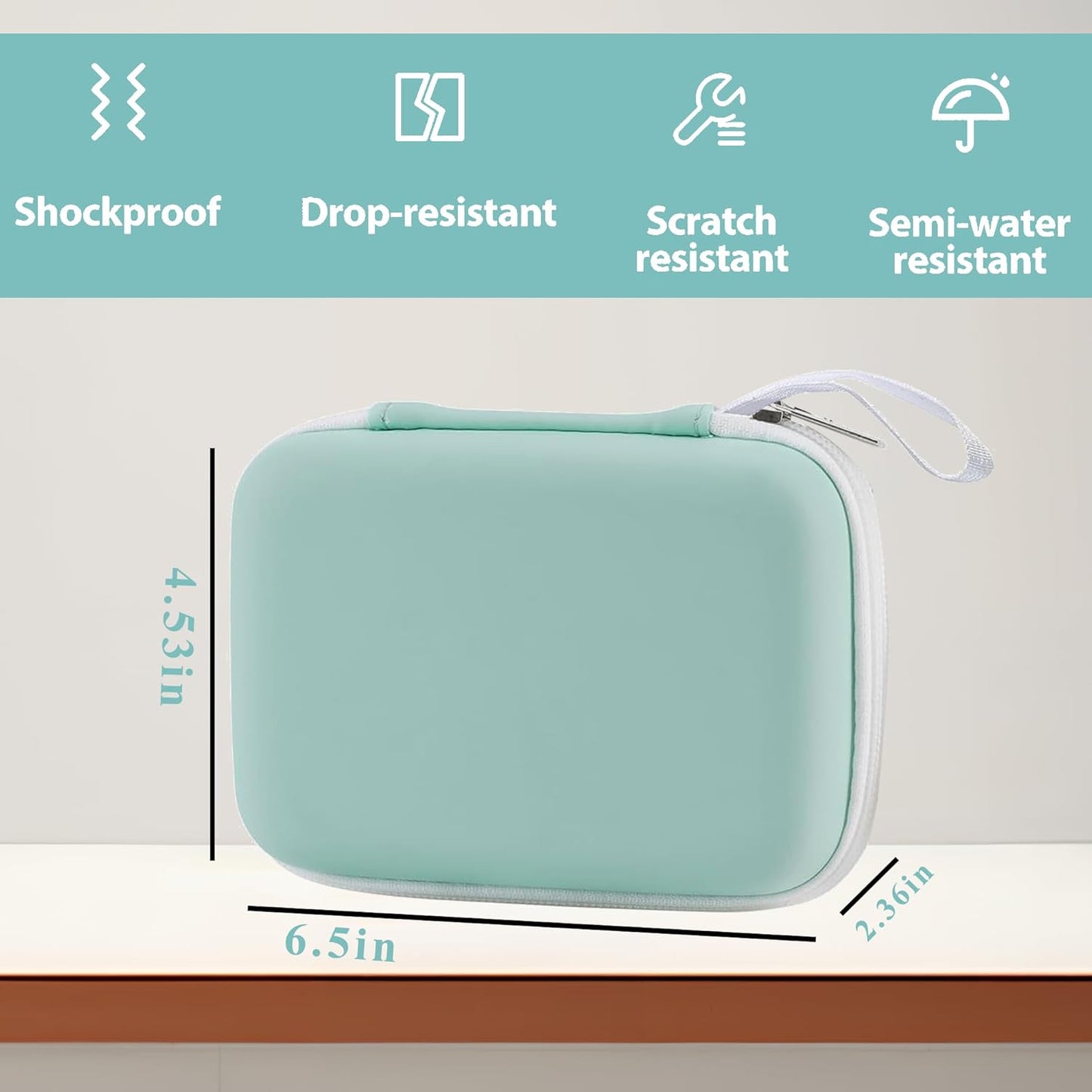 TUGUAI Label Maker Case Compatible with NiiMbot D11 D110 SUPVAN E10 Phomemo D30 Nelko P21 Label Printer, Hard Carrying Container Storage Holder Organizer for Tape Roll, Charging Cable, Green