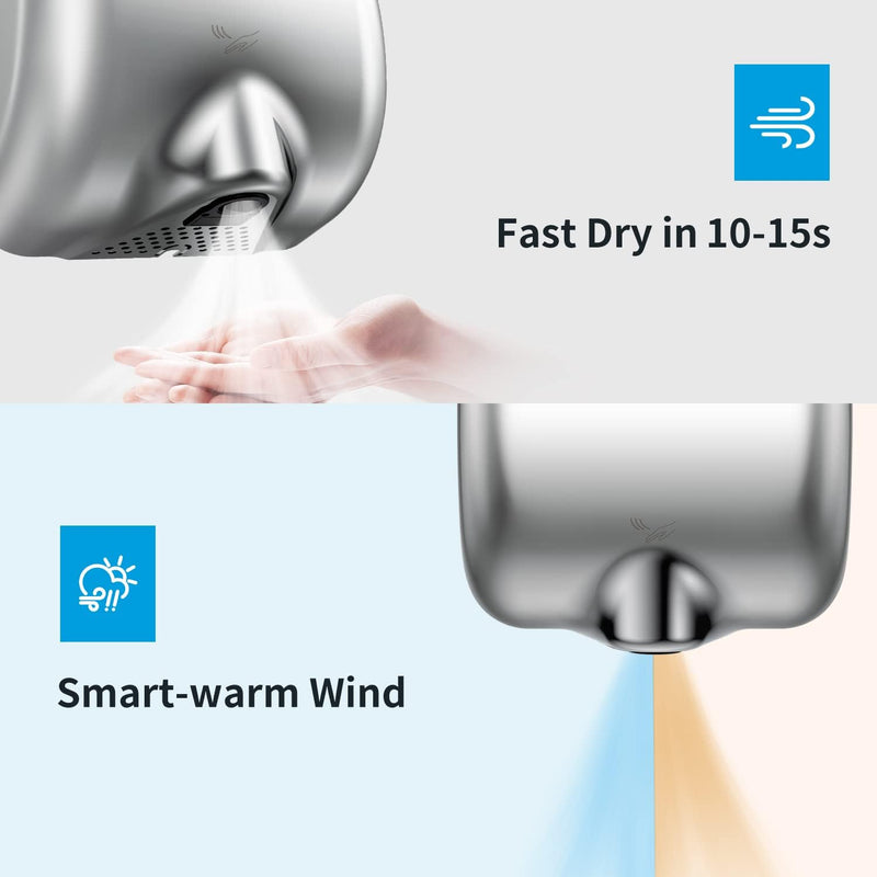 AIKE Surface Mounted High Speed Commercial Hand Dryer CUL Approved 120V 1500W, Brushed Stainless Steel Finish Model AK2800B