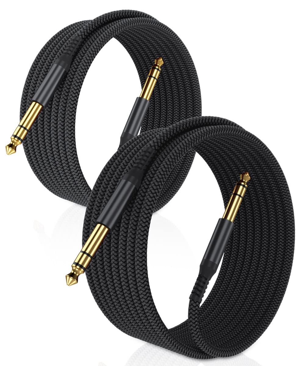 Elebase 1/4 Inch TRS Instrument Cable 10ft 2Pack,Straight 6.35mm Guitar Bass AMP Cord,Quarter inch Male Jack Stereo Audio Balanced TRS Line for Electric Guitar,Bass,Keyboard,Mixer,Amplifier,Speaker