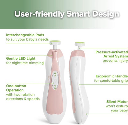 haakaa Baby Nail Trimmer Electric Baby Nail Clippers Kit for Newborn, Toddler or Adults Fingernails and Toenails Care, Baby Nail Care Set & Extra 4 Replacement Pads Combo - Acorn