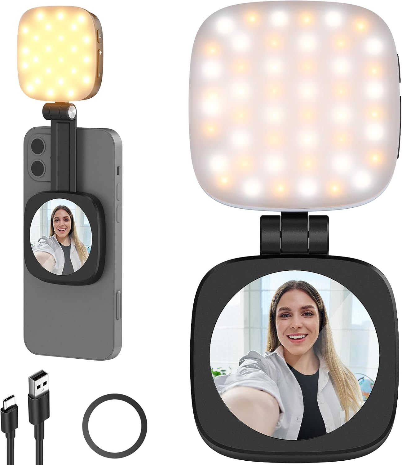 NEEWER ENTRY LEVEL VERSION Magnetic Selfie Light Compatible with MagSafe iPhone, 4 Mode CRI95+ 914lx 1.5W Plastic Folding Small LED Phone Fill Ring Lighting for Recording Makeup Video Conference,NL40R