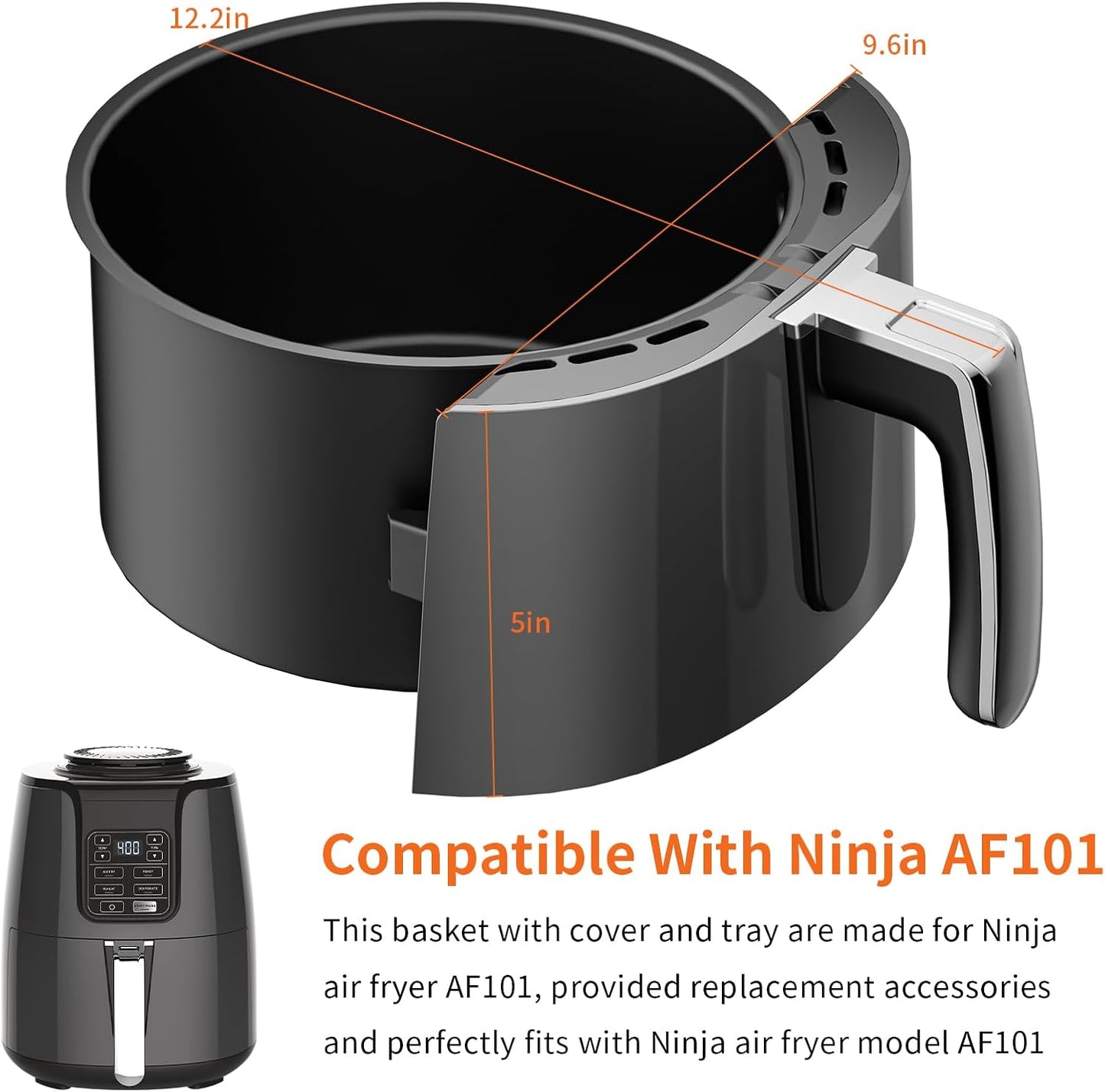 Air Fryer Basket Replacement Basket and Tray for Ninja AF161, Air Fryer Accessories for Ninja AF150 and AF161, Non-Stick Air Fryer Basket with Cover for Ninja AF150 and AF161, Dishwasher-Safe Basket