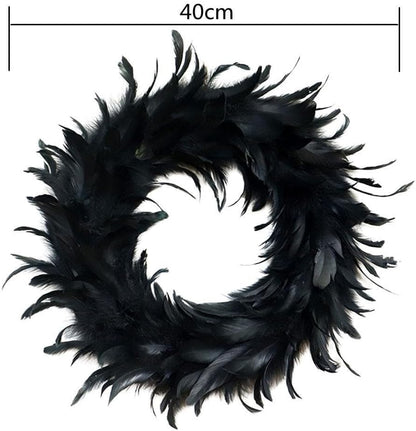 IKEEYUIS Spooky Black Feather Wreath Halloween Cocktail Front Door Hanging Garland Decor