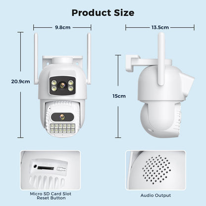 4K 8MP Dual Lens Security Camera Outdoor, 2.4Ghz/5Ghz WiFi 360°PTZ Camera Surveillance Exterieur, Auto Tracking, Human Detection, Color Night Vision, 2-Way Audio, IP66 Waterproof