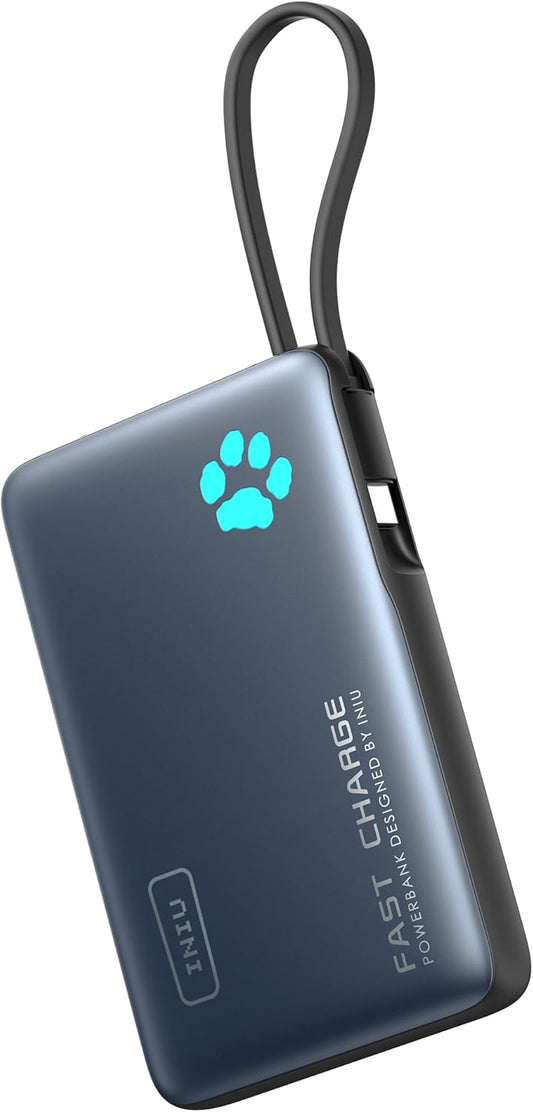 INIU Portable Charger, Ultra Slim 10000mAh PD 20W Power Bank with Built-in Cable, External Phone Powerbank Compatible with iPhone 15/14/13/12/11, Samsung S22/S21, Google, AirPods, iPad, etc.