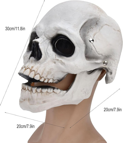 Skull Mask Creepy with Moving Jaw Halloween Full Head Skull Mask Scary Skeleton Mask Latex Mask for Cosplay Party Props