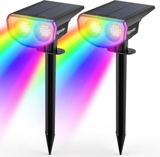 Solar Landscape Spotlights, Solar Spotlights with RGBW Modes, Color Solar Light with 1 Auto Color Cycling&8 Fixed Color, Outdoor Lights Waterproof for Decoration, Yard, Color Changing Lights, 2pack…