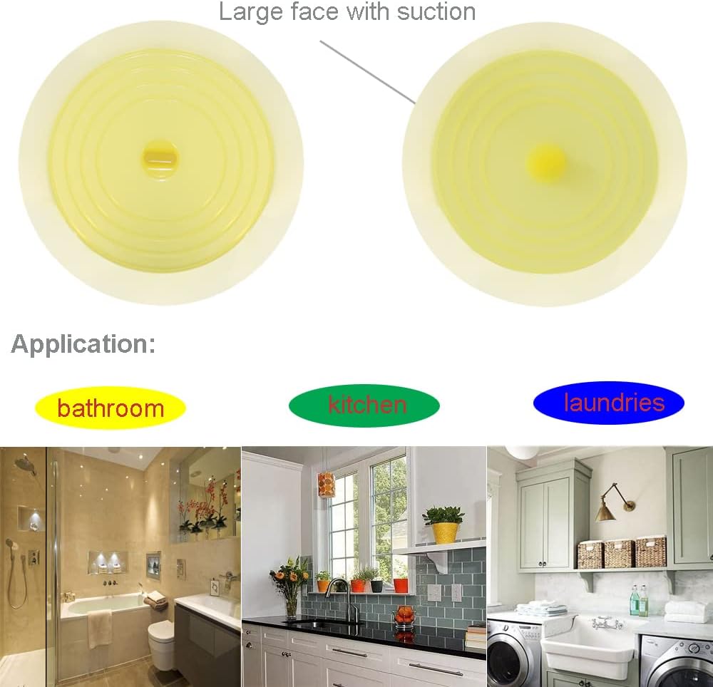 V-TOP Tub Stopper 2 Pack, 6 inches Large Silicone Drain Plug Hair Stopper Flat Suction Cover for Kitchen Bathroom Accessories and Laundry