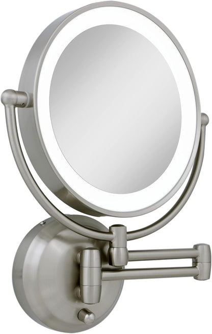 Zadro LED Wall Mount Makeup Mirror with Magnification, 360° Rotation, 48 cm Extension (37cm x 28cm | 5X/1X | Satin Nickel)