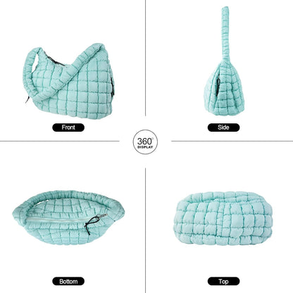 Quilted Puffer Tote Bag Large Crossbody Shoulder Bag with Zipper, Nylon Hobo Oversized Handbag