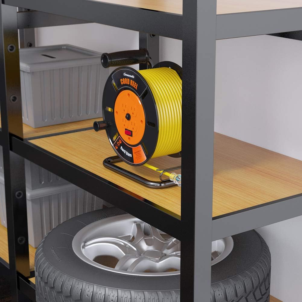 DEWENWILS Extension Cord Storage Reel with 4-Grounded Outlets, Heavy Duty Open Cord Reel for 12/3,14/3,16/3 Gauge Power Cord, Hand Wind Retractable, 10A Circuit Breaker, Rocker Power Switch