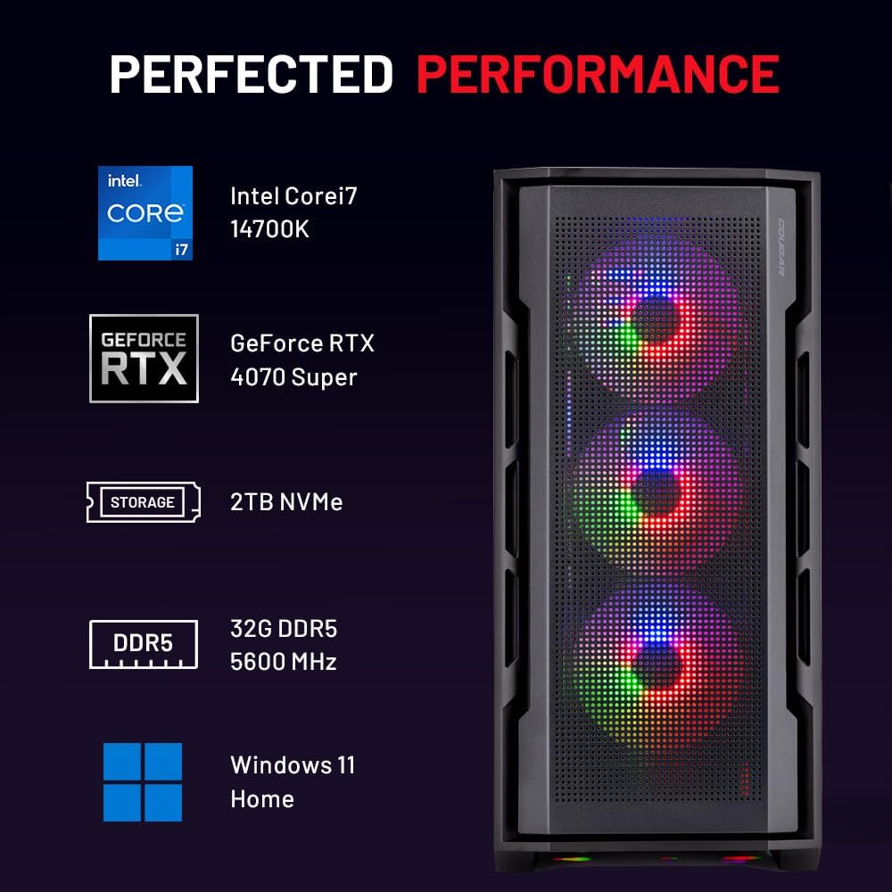 Skytech Shadow Gaming PC, Intel i5 13400F 2.5 GHz (4.6GHz Turbo Boost), NVIDIA RTX 4060 8GB GDDR6X, 1TB NVME, 32GB DDR5 RAM 5200 RGB, 650W Gold PSU, Wi-Fi, Win 11 Home