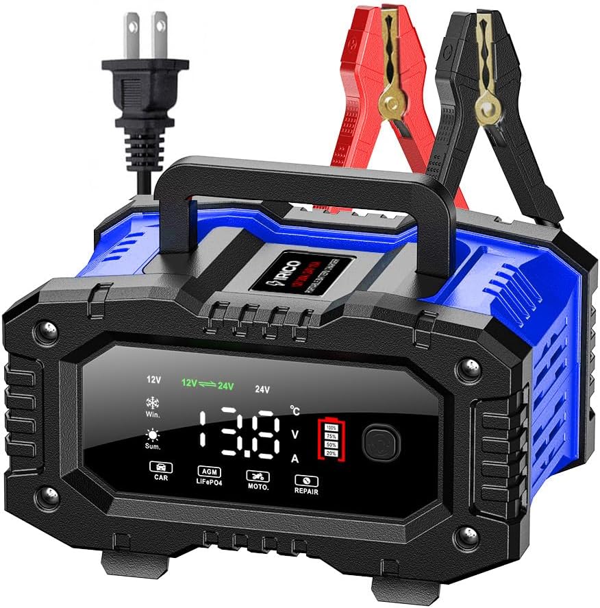 IRICO Multi-Stage Smart Battery Charger for Lithium-ion, LifePo4, AGM, Gel, SLA, Wet, EFB, Deep Cycle Batteries, with Repair Feature. Charge at 12V, 10A or 24V, 5A (12V 10A)