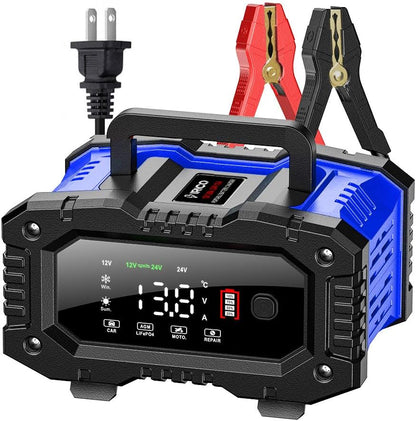 IRICO Multi-Stage Smart Battery Charger for Lithium-ion, LifePo4, AGM, Gel, SLA, Wet, EFB, Deep Cycle Batteries, with Repair Feature. Charge at 12V, 10A or 24V, 5A (12V 10A)